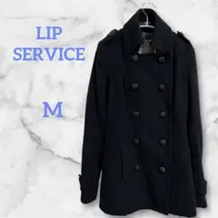 【アンゴラ混】LIP SERVICE ナポレオンコート Pコート黒 M 裏地総柄