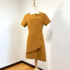 【タグ付】 マリークワント ボタンモチーフアシンメトリーワンピース レトロ M