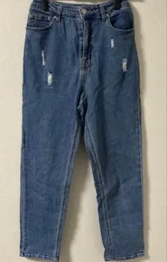 ストレッチ　ストレートデニム　しまむら　コラボ ダメージ加工 ブルーのサムネイル