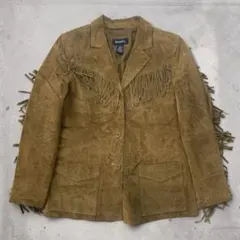 00s Denim&Co. 本革 フリンジ スウェード レザージャケット L