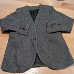 チャコール ヘリンボーン ノーカラージャケット