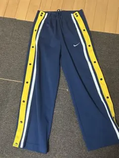 00s NIKE サイドボタン ナイロンパンツ M ネイビー×イエロー
