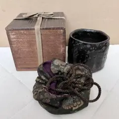 遠州流 桑 七宝透かし 黒柿 茶箱 美品 綺麗寂 時代仕服付(K-A344