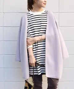 シップス　WEB限定　カラーコート　ダンボール素材　パープル　ロング　レディース