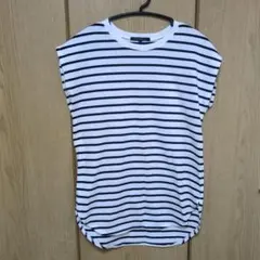 ノースリーブ Tシャツ L ホワイト/ブラックストライプ