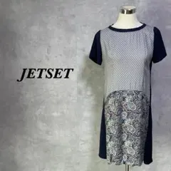 ジェットセットソロプラス ワンピース 総柄 異素材 マルチカラー L 4077