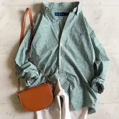 美品 ラルフローレン コットン チェック柄長袖シャツ◆グリーン
