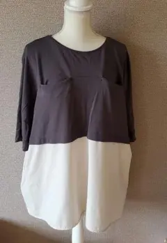 【YOKO MORIMOTO】グレーとベージュのポケット付き半袖チュニック