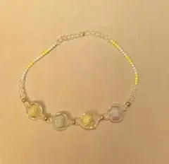 イエロー×ライトブルー ビーズブレスレット＋リング