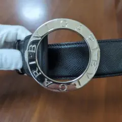 極美品✨ブルガリ　ベルト　男女兼用　スクエアバックル　ハトメピン　ロゴ刻印 極美品✨ブルガリ ベルト スクエアバックル ロゴ刻印 シルバー金具 黒