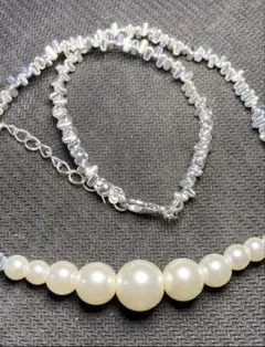 パールとシルバーのネックレス　真珠　銀鍍金　40cm 透明感強め　大玉