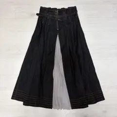 デニム プリーツ ロングスカート 異素材ミックス　チャオパニックのサムネイル
