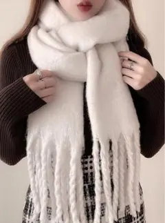 マフラー　アイボリー　ニット帽