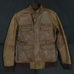 【vintage】リアルレザー シングルライダースジャケット y2k 短丈　茶