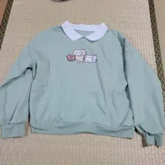猫イラスト付きミントグリーントレーナー