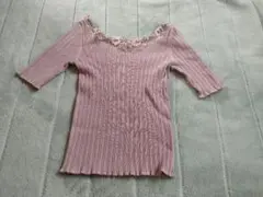 ウィルセレクション　半袖ニットトップス　ピンク　花刺繍のサムネイル