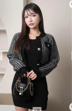 LIP SERVICE フリンジツイードアンサンブルニットワンピース ブラック