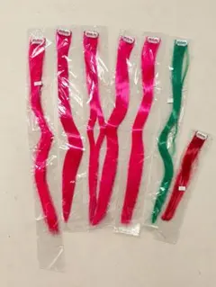 ワンタッチカラーエクステ★6本セット ヘアクリップ式 ピンク&グリーン★おまけ赤