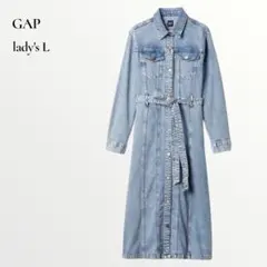GAPギャップ／ベルト付き デニム ミディドレス 前開き ワンピース Lサイズ