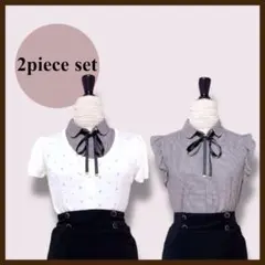 [2点SET] カーディガン　チェック柄ブラウス　ガーリー　量産型　オフィス