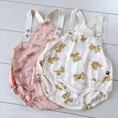 futafuta クマ柄ロンパース 80cm ピンク・ホワイト