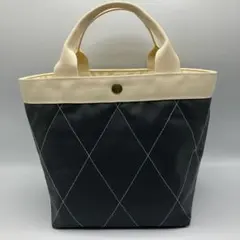 ハンドメイド　ダークグレイ　フェイクレザー　キルティング　M舟形トートバッグ