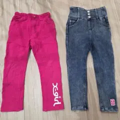 X-girlボトムス 100cm ピンク ハイウエストデニム