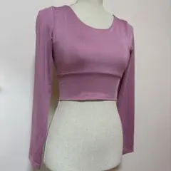 ヨガ　ベリーダンス　ピンク クロスバック 長袖 クロップドトップ　サイズM