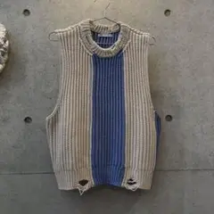 ZARA ベージュと青のストライプ ニットベスト