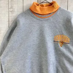 古着 長袖 タートルネック スウェット 裏起毛 刺繍 アメカジ ゆるだぼ