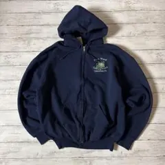 ジャージーズ フルジップパーカー ネイビー XL 企業 刺繡 キャンプメンズ古着