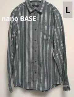 nano カーキ/ホワイトストライプ 長袖シャツ　L　春物おしゃれ