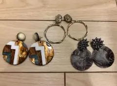 ハンドメイドピアス3点セット★幾何学模様・フラワー大理石・大ぶりリング