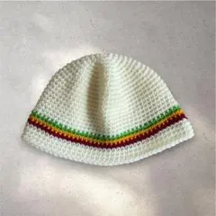 クラッシャーハット　クロシェハット　ビーニー　バケットハット　ハンドメイド　白