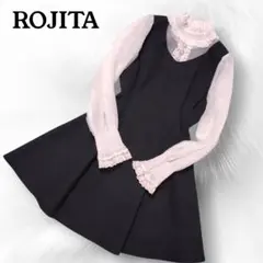 ROJITA ロジータパール付きレースブラックひざ丈ワンピース