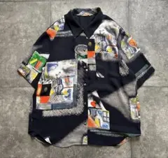 80s 90s vintage 昭和レトロ 総柄　シャツ アート柄 個性的　古着のサムネイル
