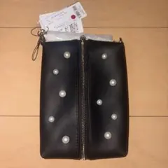 MARY　QUANT パール装飾 黒ポーチ