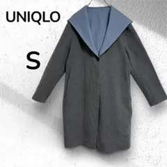 【UNIQLO】ダブルフェイスフーデットコートグレー S
