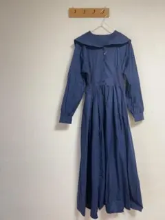 【美品】ウエストリブ　ネイビー セーラー襟 長袖マキシワンピースロングワンピース
