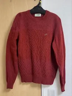 Crocodile ニット セーター レッド M ケーブル編み ウール混 上品