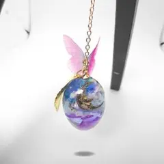 【妖精フェアリーの卵】フローライト 異世界ファンタジー 三日月 蝶 ペンダント