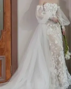 【専用】ウェディングドレス　美晴ドレス取り外し トレーン付き刺繍ドレス