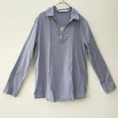 ピンクアドベ バックレース 切り替え スキッパーシャツ ブルー M ワワールドのサムネイル