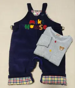 ミキハウス 2点セット オーバーオール、プッチーカーディガン80cm