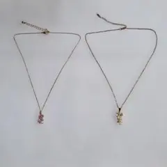 フラワー＆フクロウ モチーフ ネックレス 2点セット