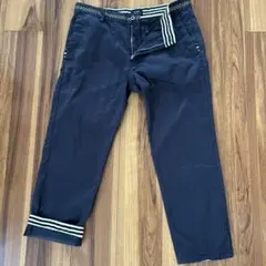 65.BEAMS HEART ネイビー クロップ丈チノパンMウエスト裾リブ