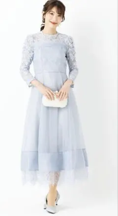 新品未使用スナイデルボリュームフレアレースドッキングドレス ライトブルー