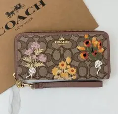 コーチ 長財布 花柄 刺繍