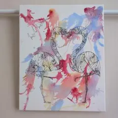 原画 フラミンゴ 動物画 絵画 アクリル画 現代アート 細密画 一点物