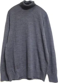 グレー ウール100% メリノタートルネックセーター Lサイズ